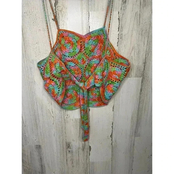 Handmade Crochet Floral Tunic Camisole Multicolor by Brenda Thomson Size M - Picture 5 of 7